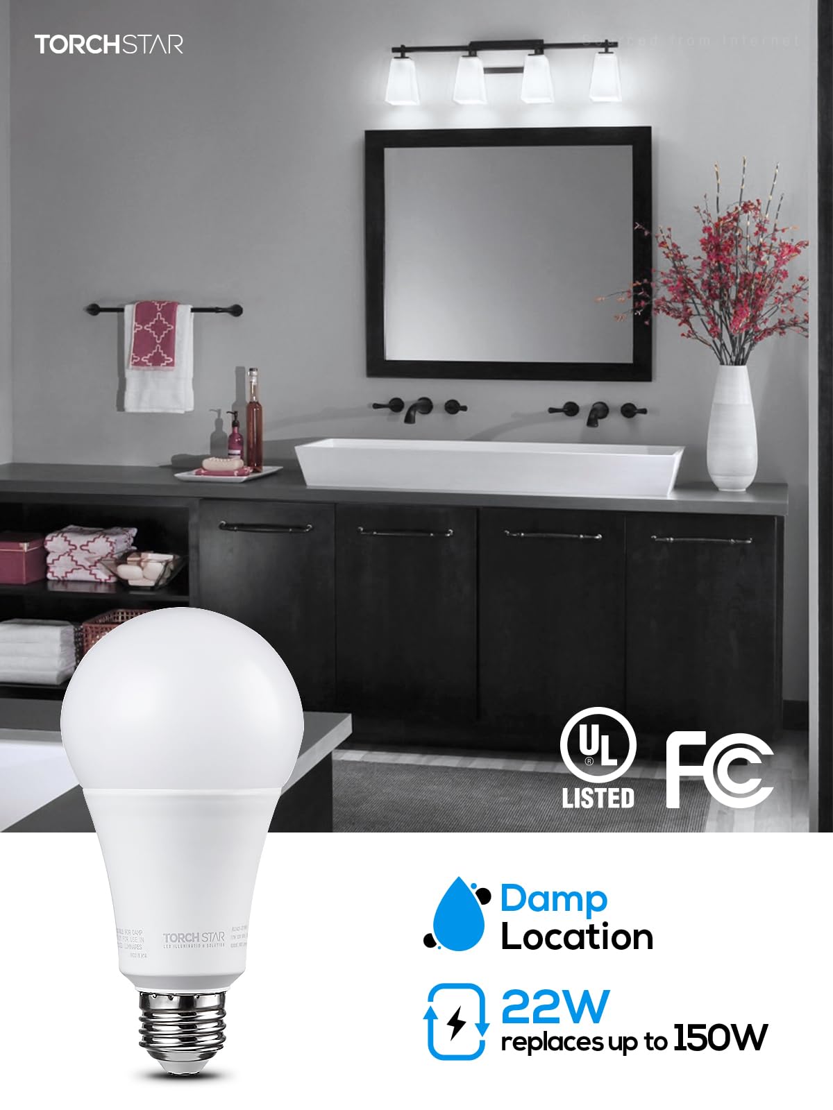 TORCHSTAR Dimmable A21 LED Light Bulbs, CRI 80, Super Bright LED
